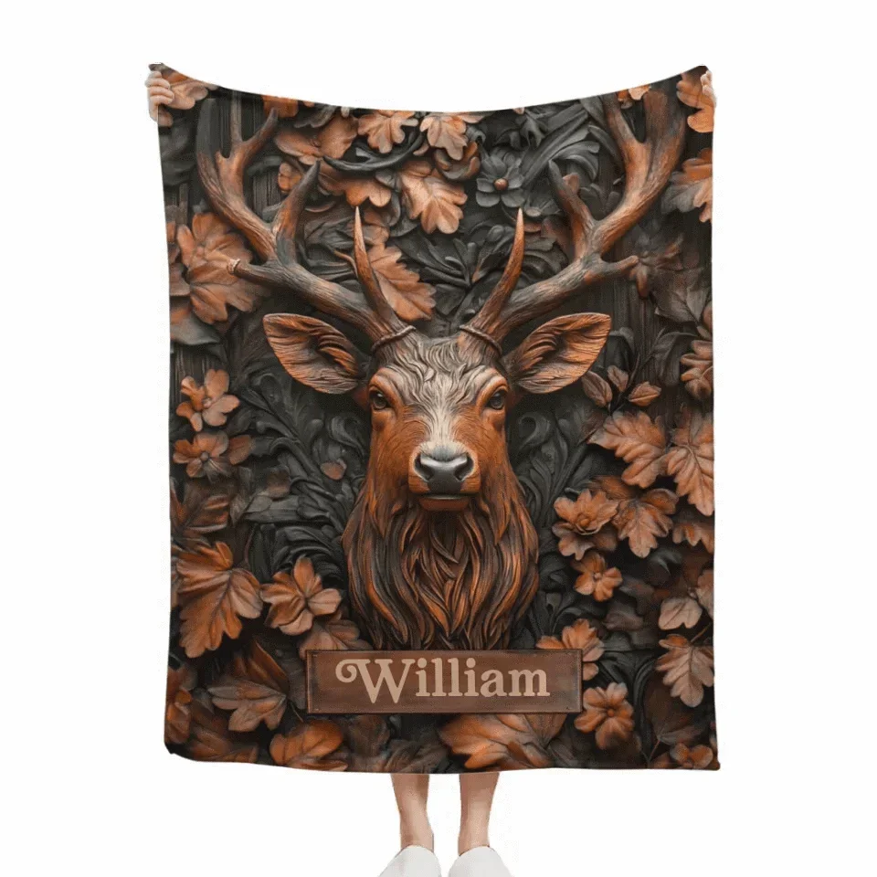 Stunning Deer Custom Blanket - Personalized Name Art Embossed Deer Pattern Blanket - A Gift For Friend - Joliny