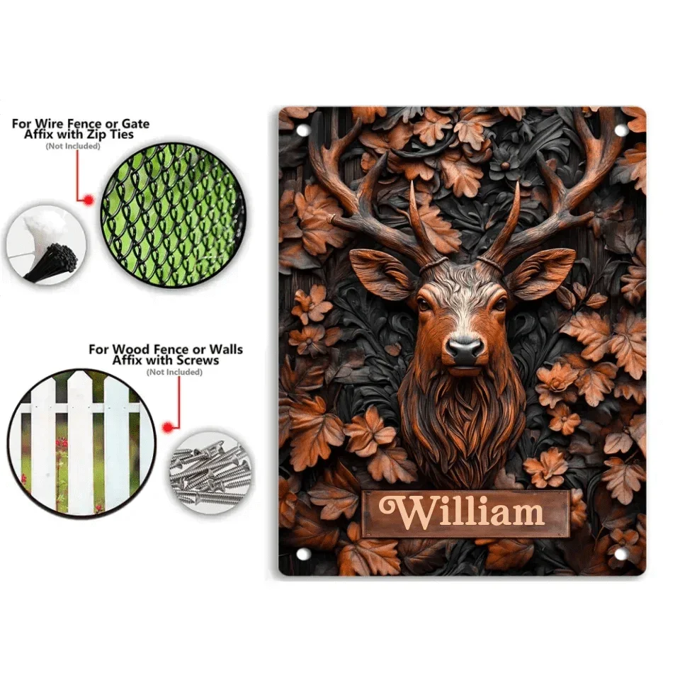 Stunning Deer Custom Tinfoil Wall Scroll - Personalized Name Art Embossed Deer Pattern Metal Pictorials - A Gift For Friend - Joliny