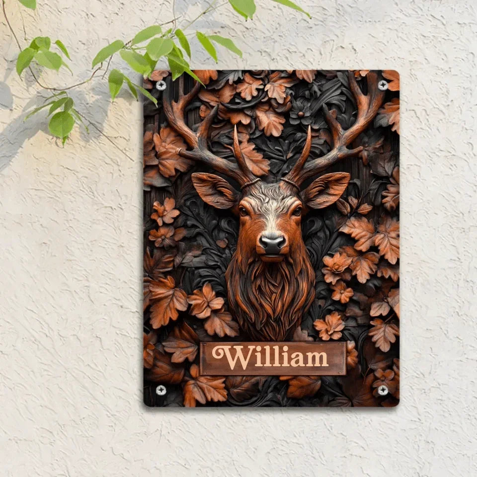 Stunning Deer Custom Tinfoil Wall Scroll - Personalized Name Art Embossed Deer Pattern Metal Pictorials - A Gift For Friend - Joliny