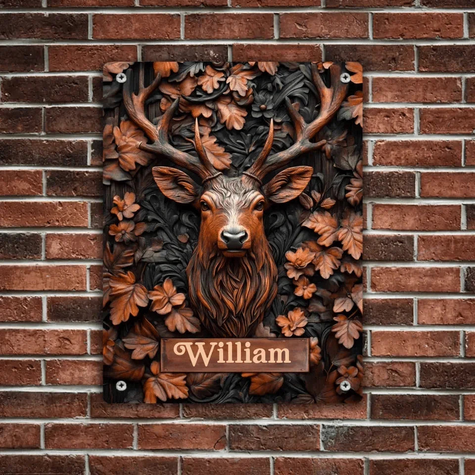 Stunning Deer Custom Tinfoil Wall Scroll - Personalized Name Art Embossed Deer Pattern Metal Pictorials - A Gift For Friend - Joliny