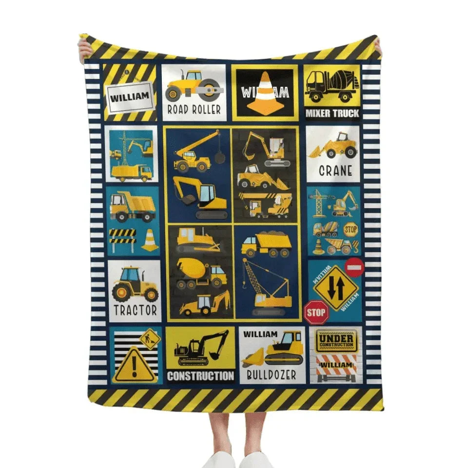 Construction Vehicle Truck Collection - Customized Children's Name Blanket - Joliny