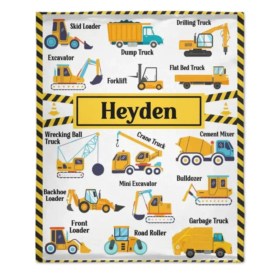Construction Vehicle Truck Collection - Customized Children's Name Blanket - Joliny