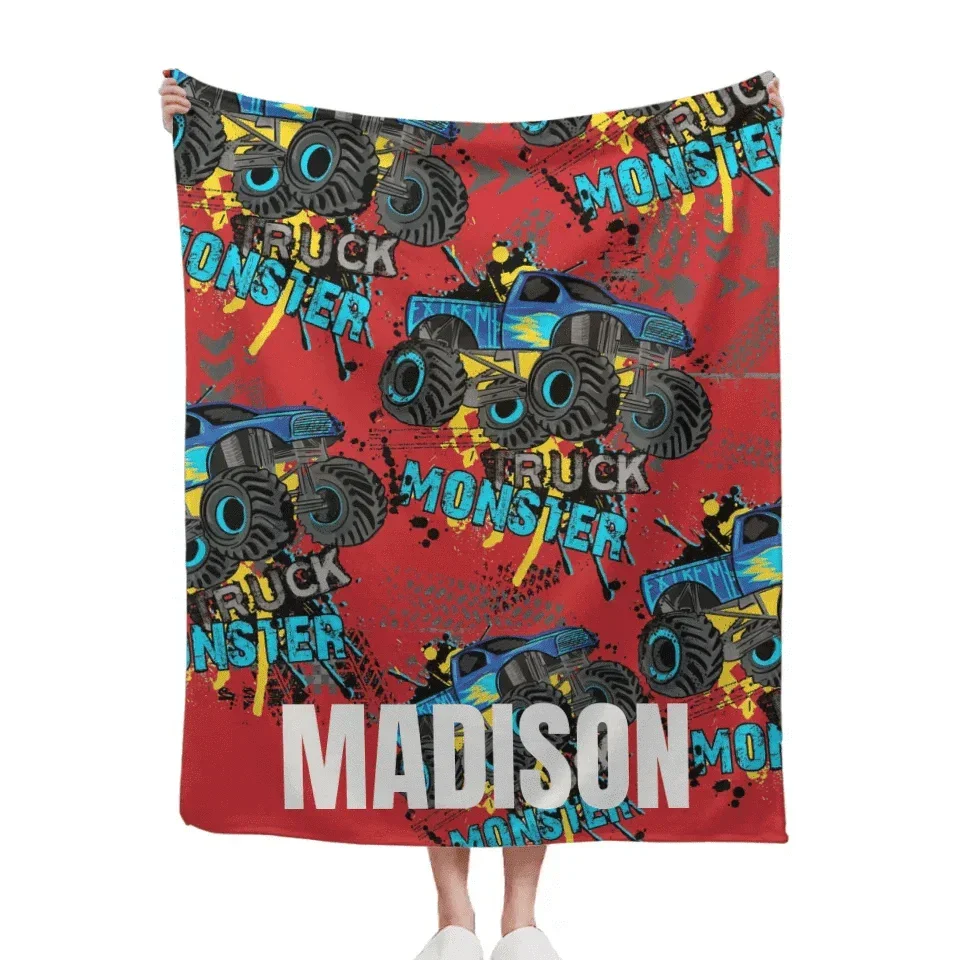 Monster Trucks Cars Motorcycles Collection - Customized Kids Name Blanket - Joliny
