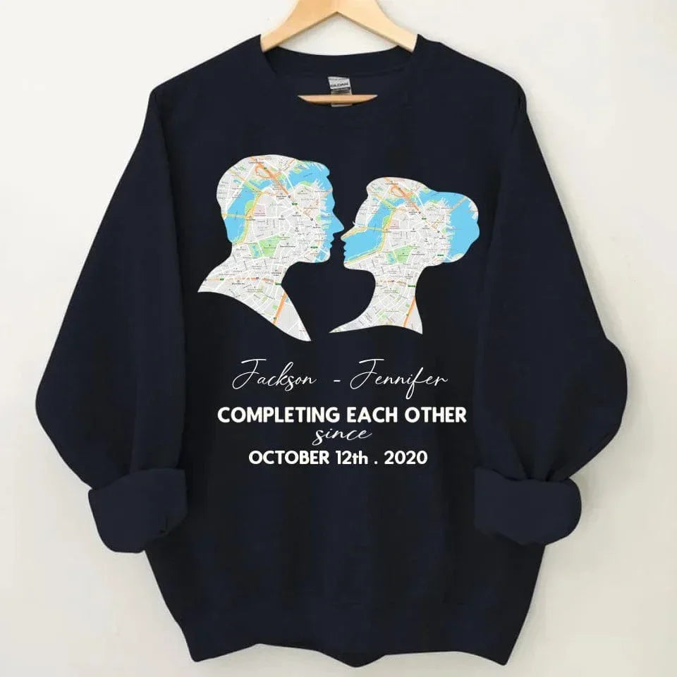 Customized Couple T-shirt - Personalized Name,Date,Map Location Silhouette Couple's Clothing - A Gift For Boyfriend,Girlfriend,Husband,Wife,Anniversary - Joliny