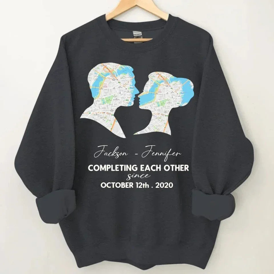 Customized Couple T-shirt - Personalized Name,Date,Map Location Silhouette Couple's Clothing - A Gift For Boyfriend,Girlfriend,Husband,Wife,Anniversary - Joliny