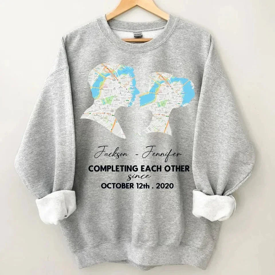 Customized Couple T-shirt - Personalized Name,Date,Map Location Silhouette Couple's Clothing - A Gift For Boyfriend,Girlfriend,Husband,Wife,Anniversary - Joliny