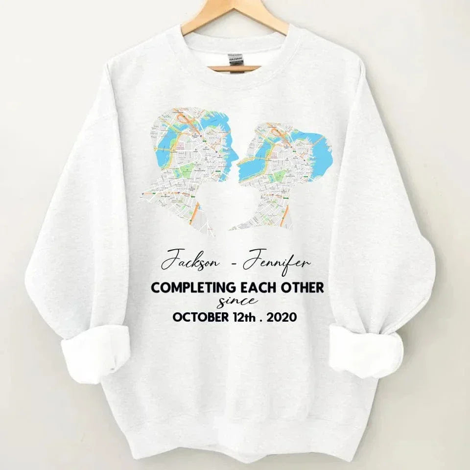 Customized Couple T-shirt - Personalized Name,Date,Map Location Silhouette Couple's Clothing - A Gift For Boyfriend,Girlfriend,Husband,Wife,Anniversary - Joliny