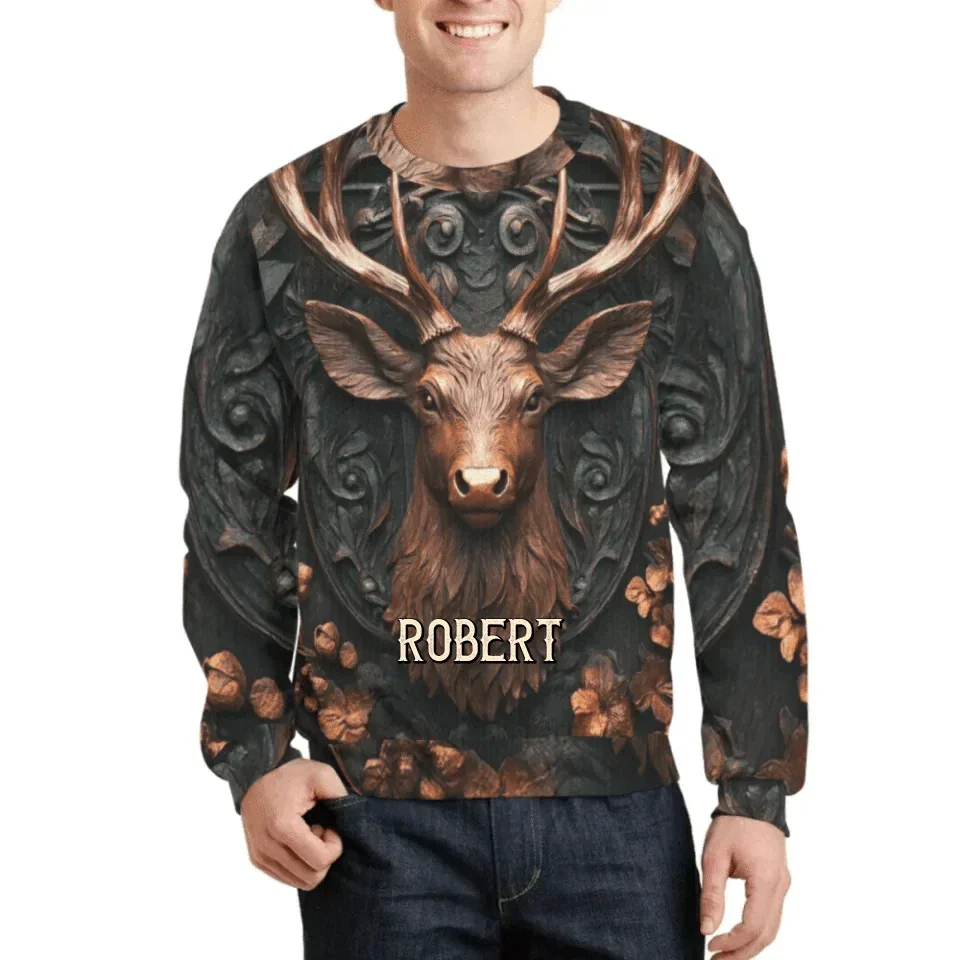 Custom Embossed Deer Pattern Clothing - Personalized Name Allover Printed Hunting Style Costume - A Gift For Friend,Hunting Lovers,Yourself - Joliny