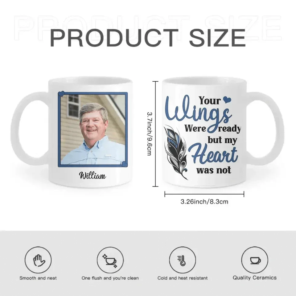Sympathy Gift Custom Photo Personalized Mug - Your Wings Were Ready But My Heart Was Not - Joliny