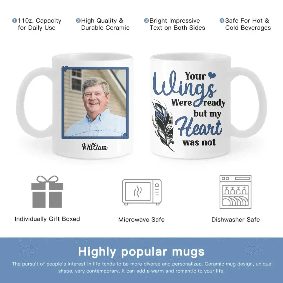 Sympathy Gift Custom Photo Personalized Mug - Your Wings Were Ready But My Heart Was Not - Joliny