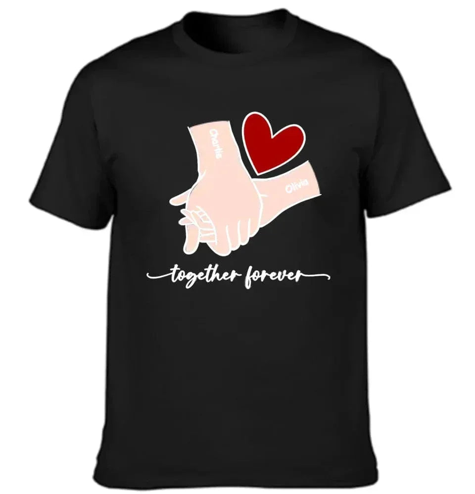 Customized Couple T-shirt - Holding Hands Love Pattern Costume with Personalized Name and Theme Text - A Gift For Boyfriend,Girlfriend,Husband,Wife - Joliny