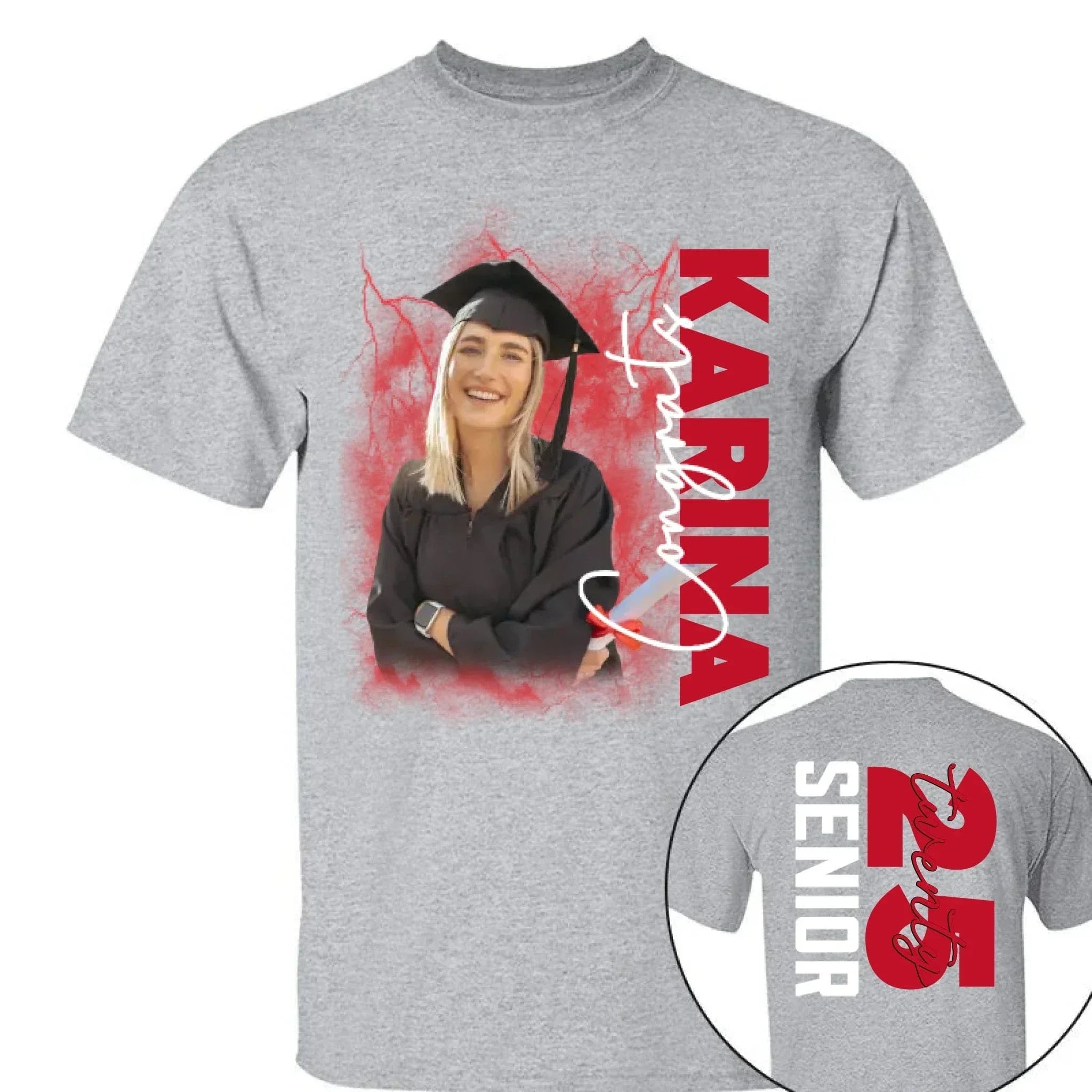 Customized 2025 Graduation Season T-shirt - Personalized Commemorative Graduation Clothing with Background,Photo,Name,Number and Text - Gifts for Family,Children,Grandchildren - Joliny
