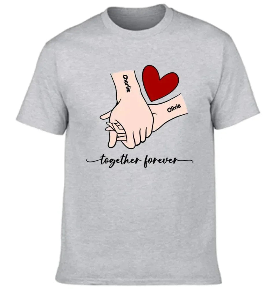Customized Couple T-shirt - Holding Hands Love Pattern Costume with Personalized Name and Theme Text - A Gift For Boyfriend,Girlfriend,Husband,Wife - Joliny