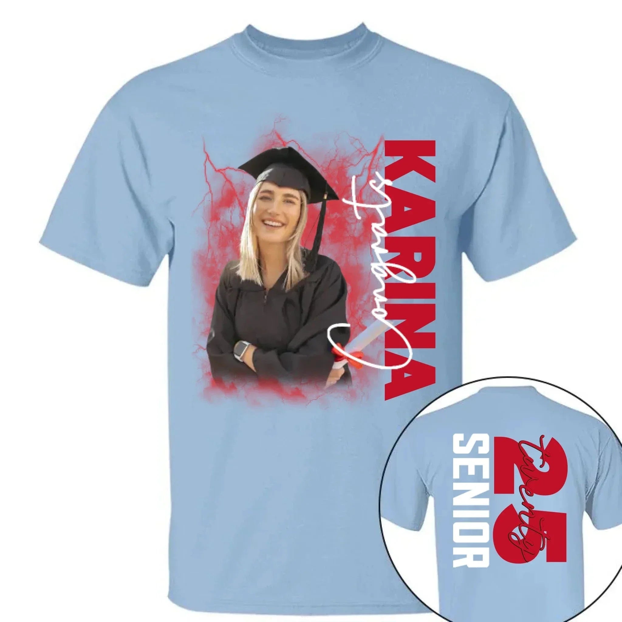 Customized 2025 Graduation Season T-shirt - Personalized Commemorative Graduation Clothing with Background,Photo,Name,Number and Text - Gifts for Family,Children,Grandchildren - Joliny