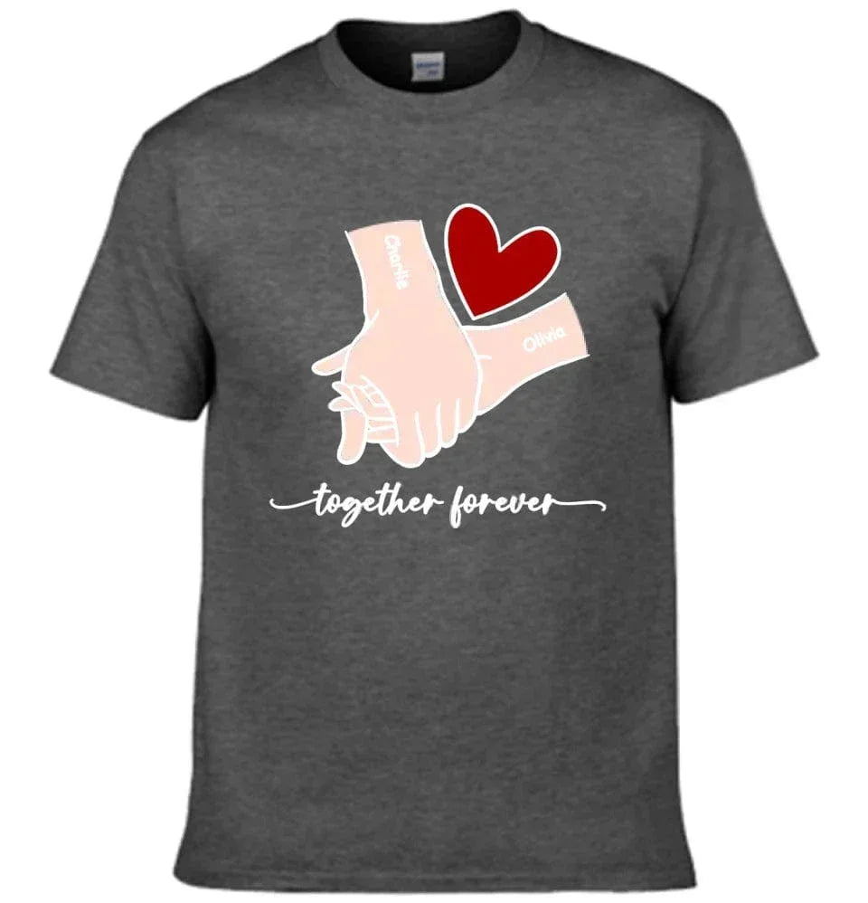 Customized Couple T-shirt - Holding Hands Love Pattern Costume with Personalized Name and Theme Text - A Gift For Boyfriend,Girlfriend,Husband,Wife - Joliny