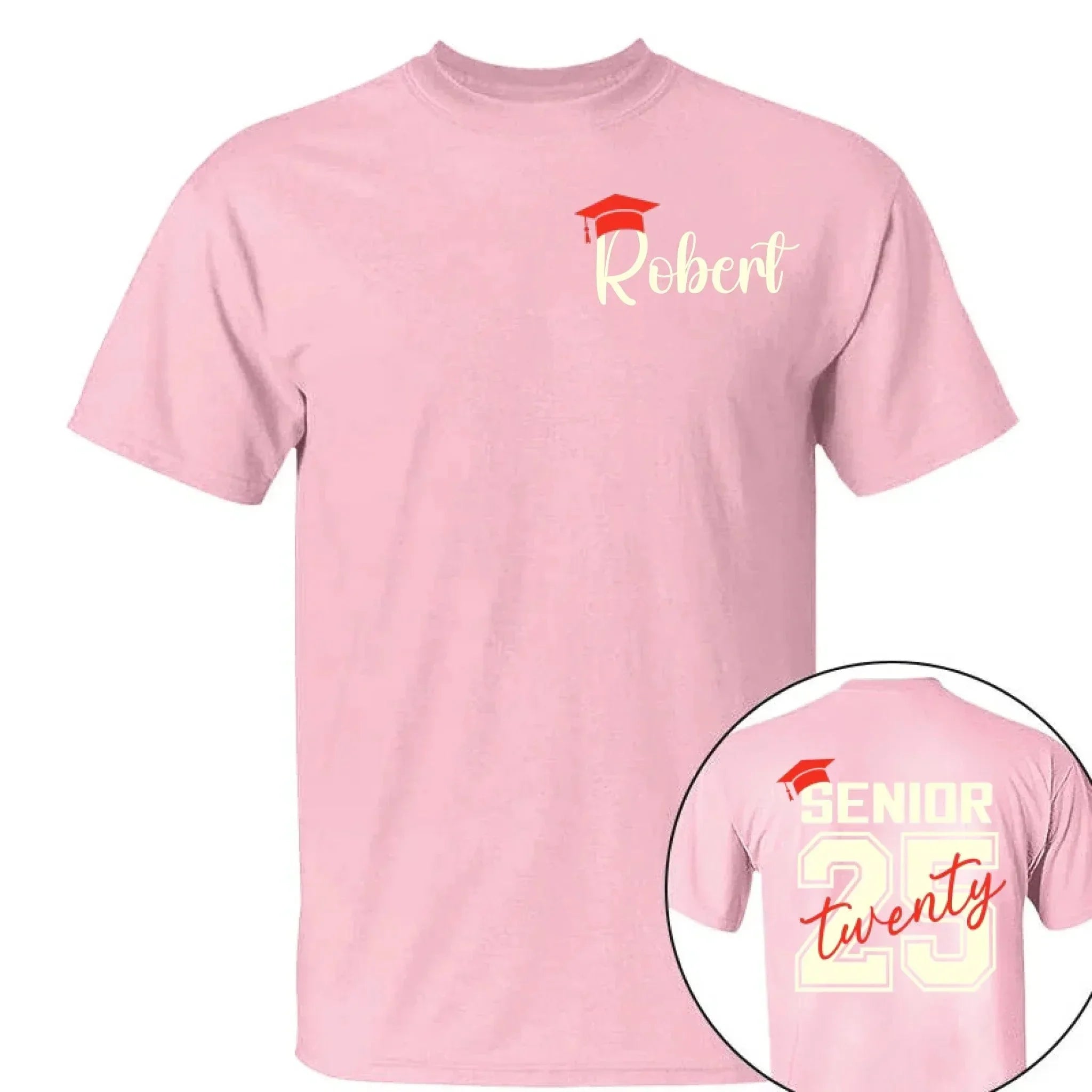 Customized Bachelor's Cap Pattern Graduation T-shirt - Personalized Name Pattern Graduation Cap Clothing for the Academic Year- Gifts for Family,Grandchildren,Graduate - Joliny