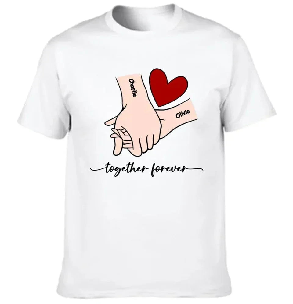 Customized Couple T-shirt - Holding Hands Love Pattern Costume with Personalized Name and Theme Text - A Gift For Boyfriend,Girlfriend,Husband,Wife - Joliny