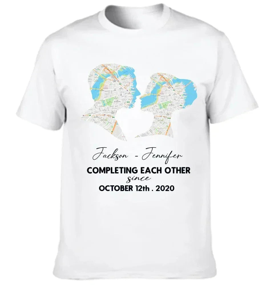 Customized Couple T-shirt - Personalized Name,Date,Map Location Silhouette Couple's Clothing - A Gift For Boyfriend,Girlfriend,Husband,Wife,Anniversary - Joliny