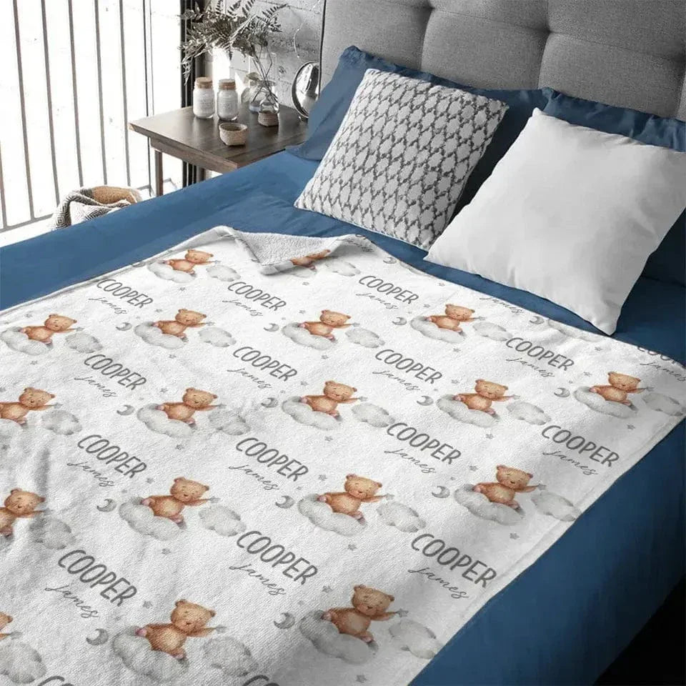 Teddy Bear Cloud Personalized Name Custom Blanket - Newborn Baby Shower Gift - Joliny