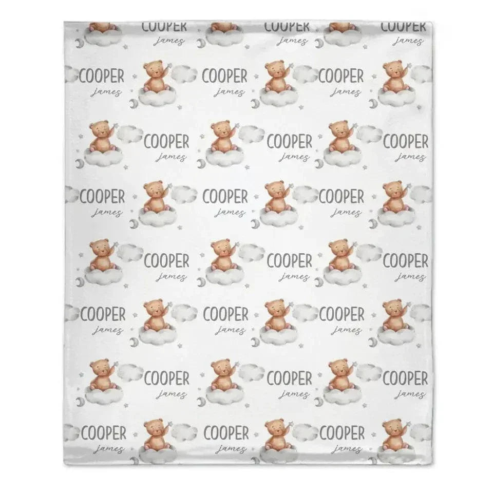 Teddy Bear Cloud Personalized Name Custom Blanket - Newborn Baby Shower Gift - Joliny