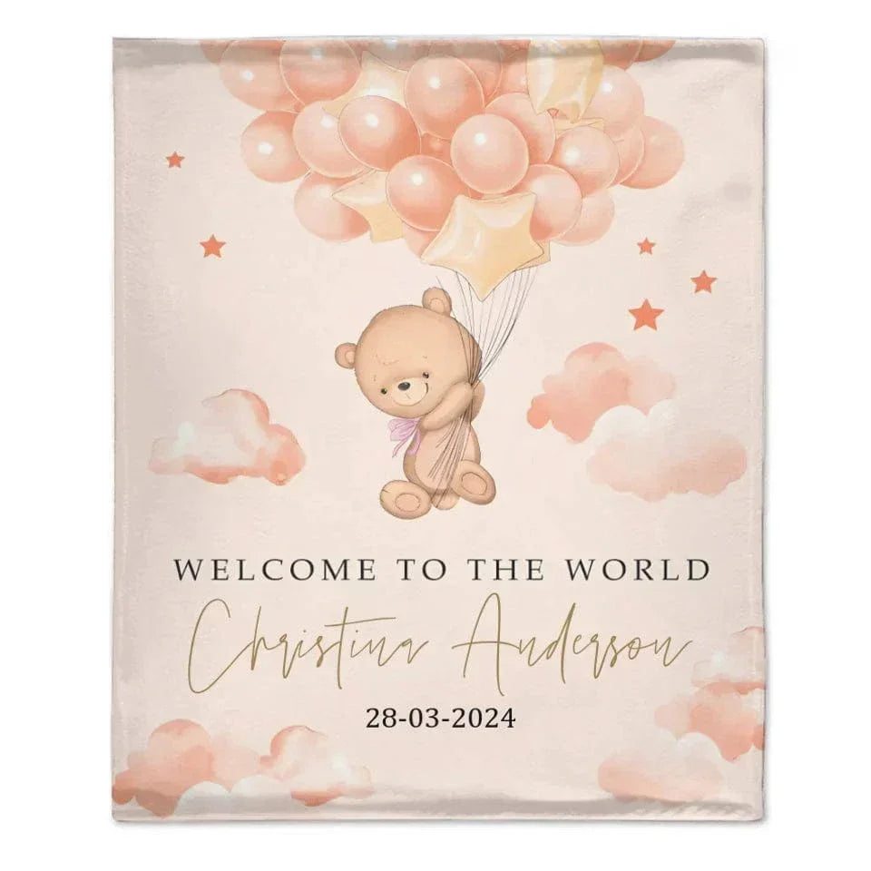 Teddy Bear Custom Colour Blanket - Personalised Name And Date Of Birth Blanket - A Gift For Child,Newborns,Baby - Joliny