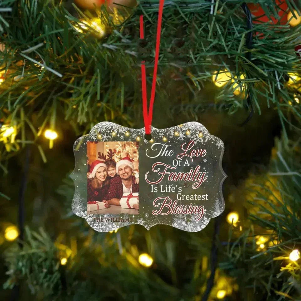 The Love Of A family Is Life's Greatest Blessing - Personalized Custom Benelux Shaped Photo Christmas Ornament - Joliny