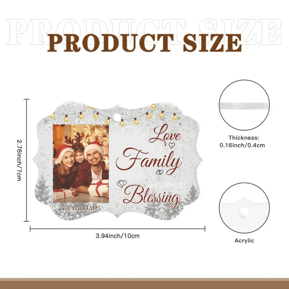 The Love Of A family Is Life's Greatest Blessing - Personalized Custom Benelux Shaped Photo Christmas Ornament - Joliny