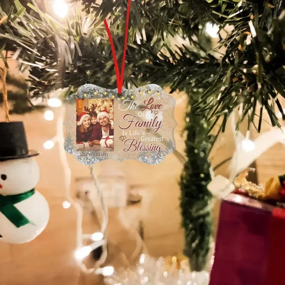 The Love Of A family Is Life's Greatest Blessing - Personalized Custom Benelux Shaped Photo Christmas Ornament - Joliny
