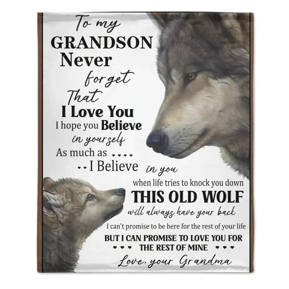 To My Grandson Blanket, Personalized Name Wolves Blanket - Joliny