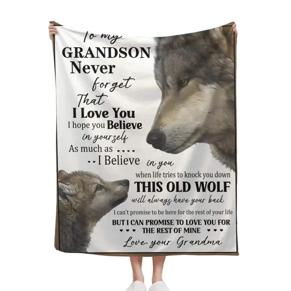 To My Grandson Blanket, Personalized Name Wolves Blanket - Joliny