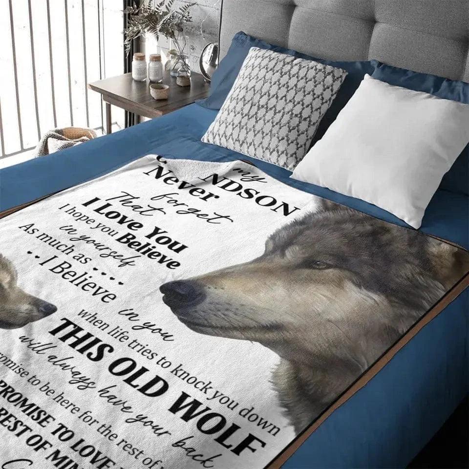 To My Grandson Blanket, Personalized Name Wolves Blanket - Joliny