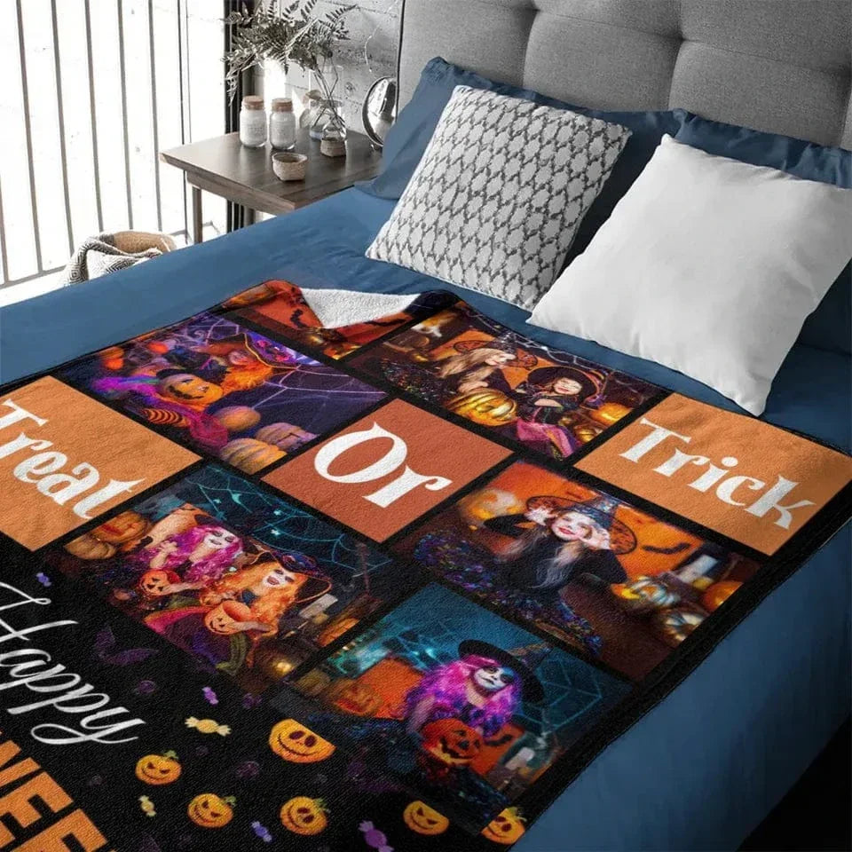 Trick Or Treat - Personalised Photo Collage Halloween Blanket - Gifts for Children,Friend,Family - Joliny