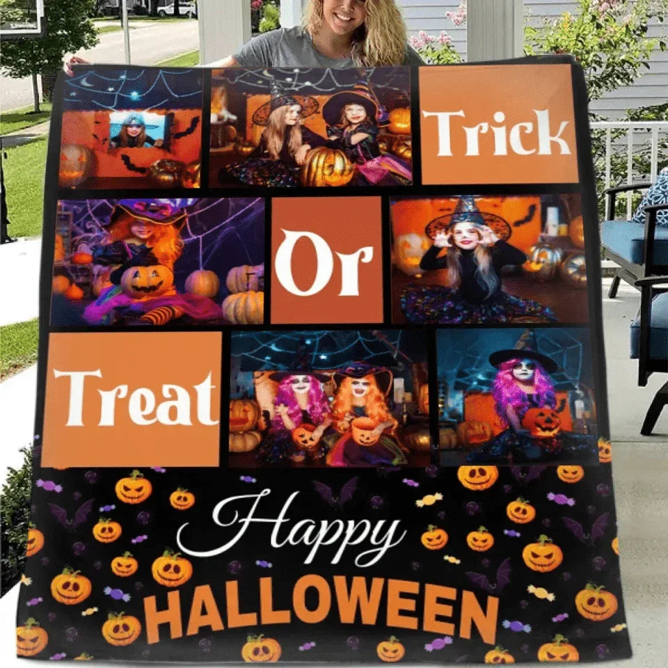 Trick Or Treat - Personalised Photo Collage Halloween Blanket - Gifts for Children,Friend,Family - Joliny