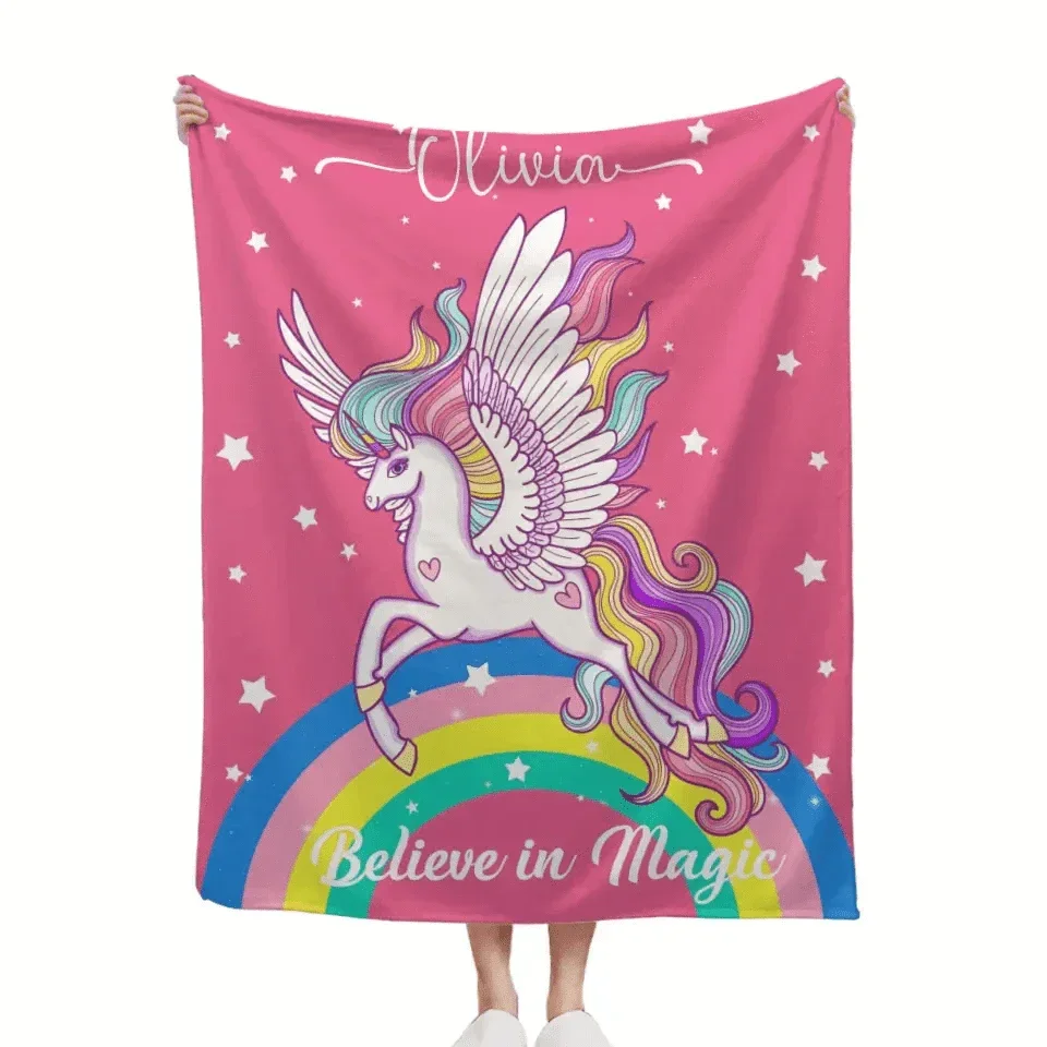 Unicorn Gifts Blanket - Personalized Rainbow Stars Name Blanket - Joliny