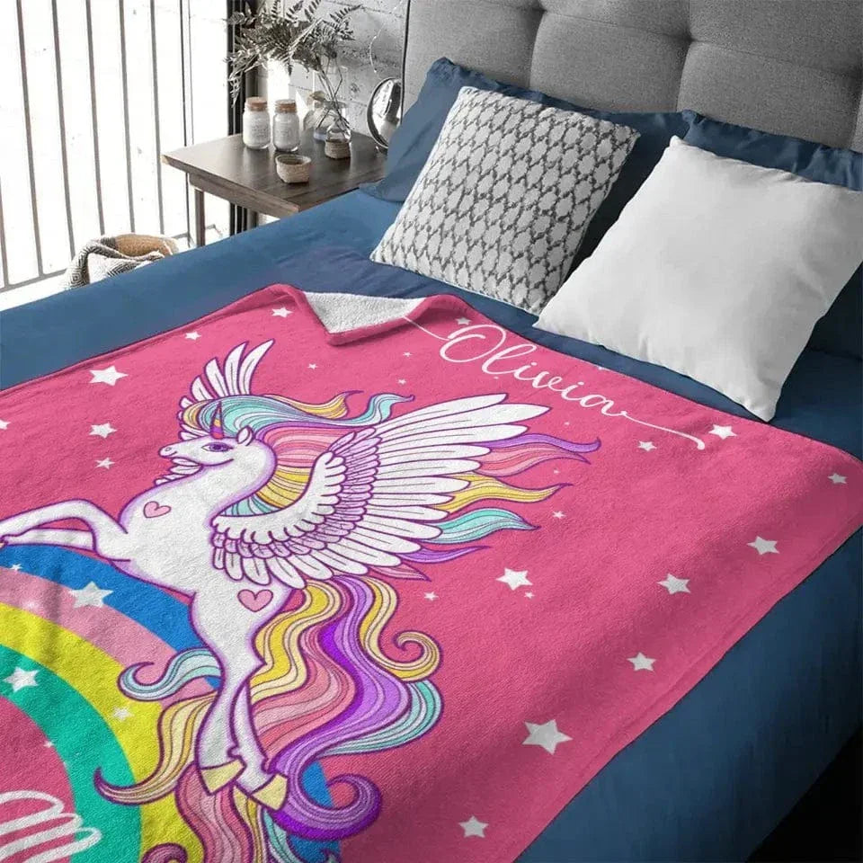 Unicorn Gifts Blanket - Personalized Rainbow Stars Name Blanket - Joliny