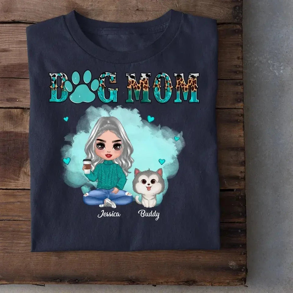 Watercolor Cute Dogs Teal And Leopard Dog Mom Personalized Shirt - Joliny