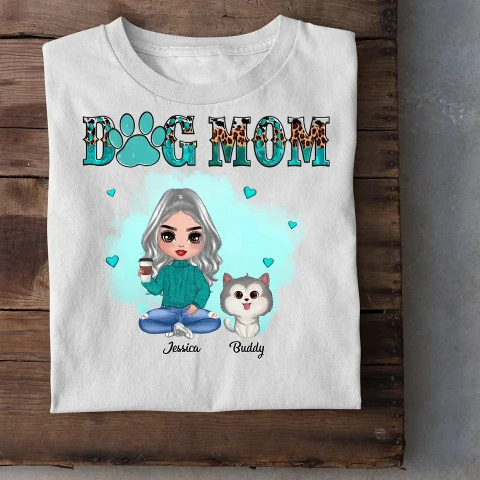 Watercolor Cute Dogs Teal And Leopard Dog Mom Personalized Shirt - Joliny