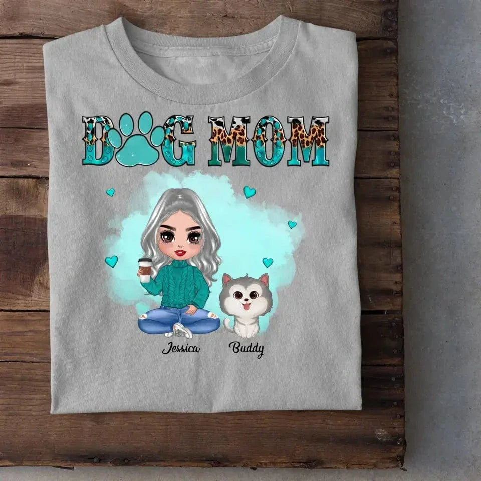 Watercolor Cute Dogs Teal And Leopard Dog Mom Personalized Shirt - Joliny