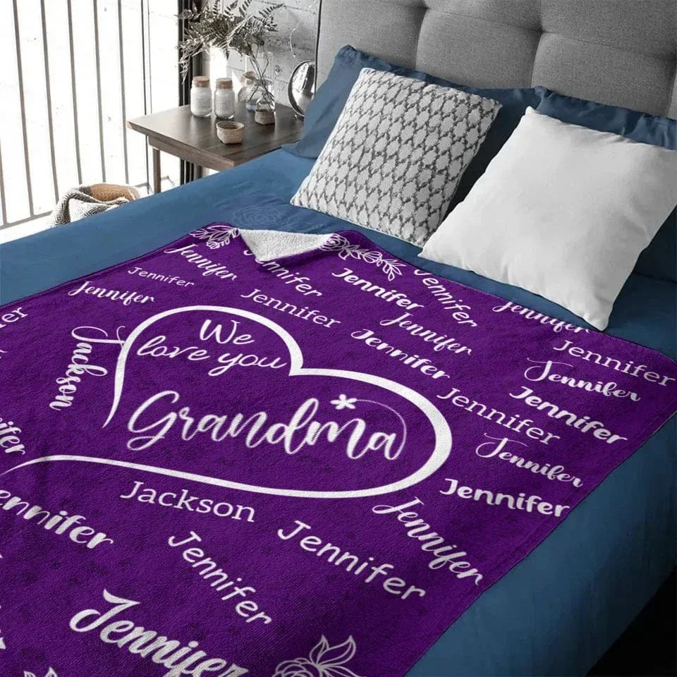 We Love You Mom Grandma - Personalized Name Custom Flannel Blanket - Gift for Grandma - Joliny