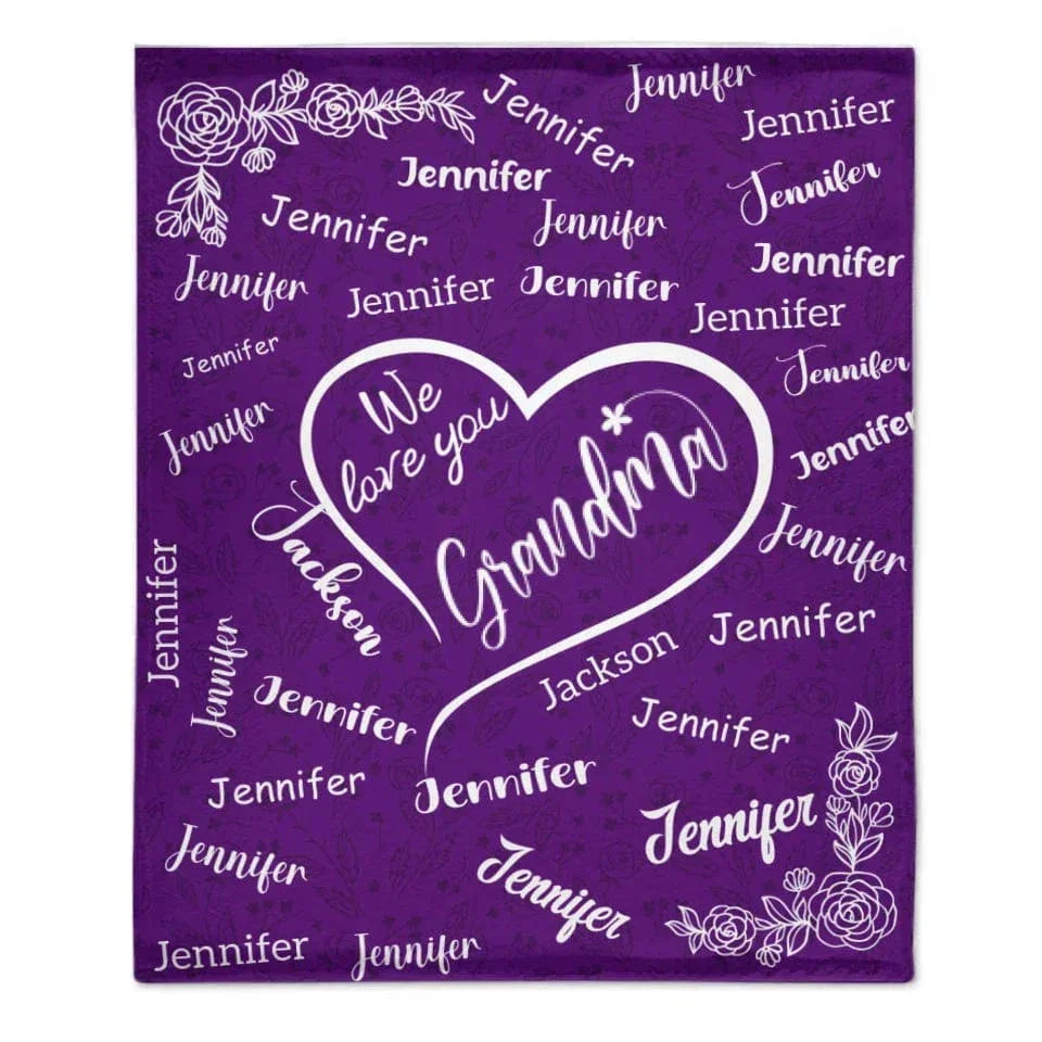 We Love You Mom Grandma - Personalized Name Custom Flannel Blanket - Gift for Grandma - Joliny