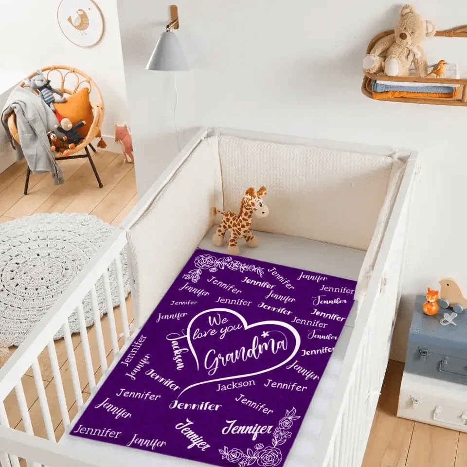 We Love You Mom Grandma - Personalized Name Custom Flannel Blanket - Gift for Grandma - Joliny
