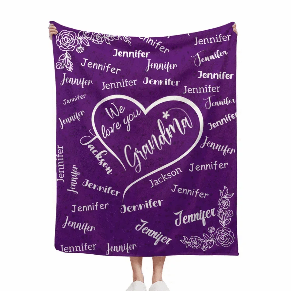 We Love You Mom Grandma - Personalized Name Custom Flannel Blanket - Gift for Grandma - Joliny