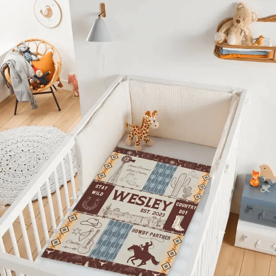 Western Kids Name Custom Cowboy Blanket, Customized 1st Birthday Gift - Joliny