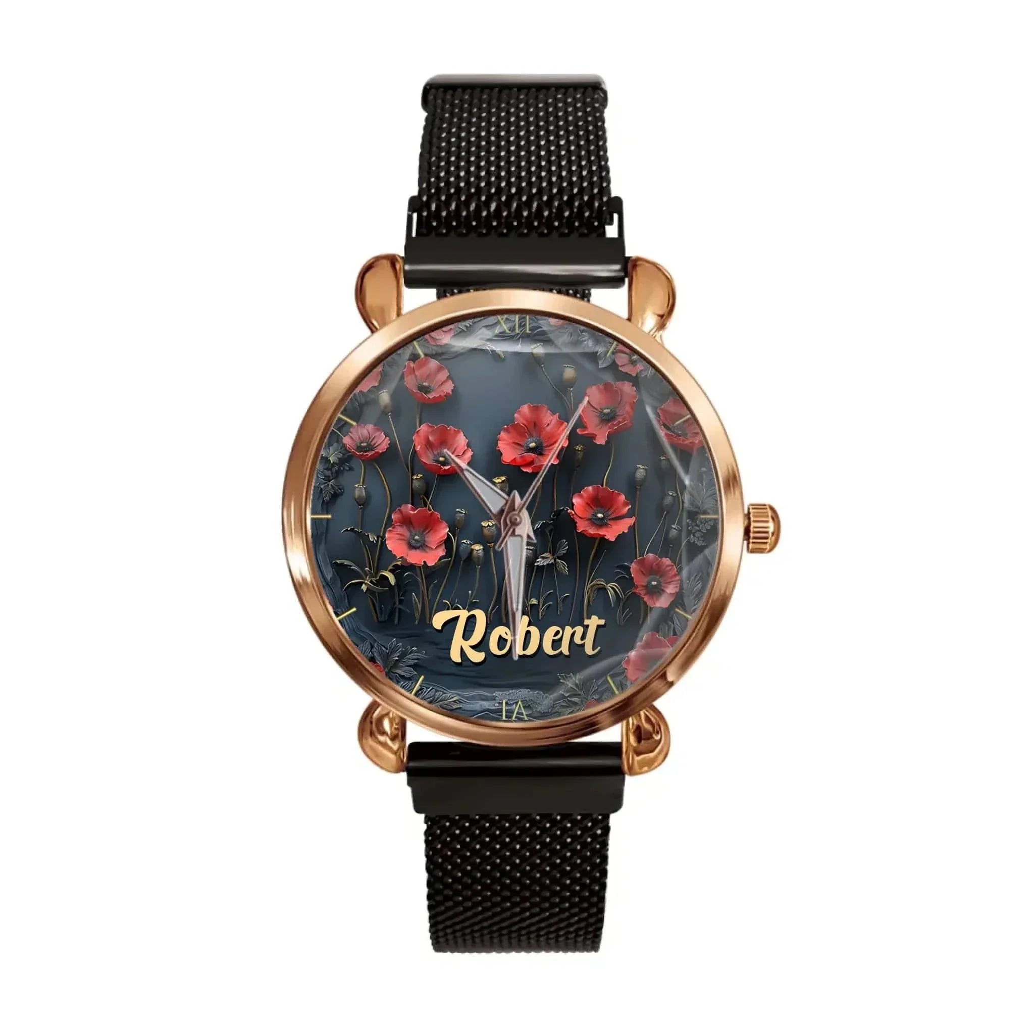 Customized Papaver Rhoeas Patterned Watch – Personalized Names - A Gift For Friend,BFF,Roommate - Joliny