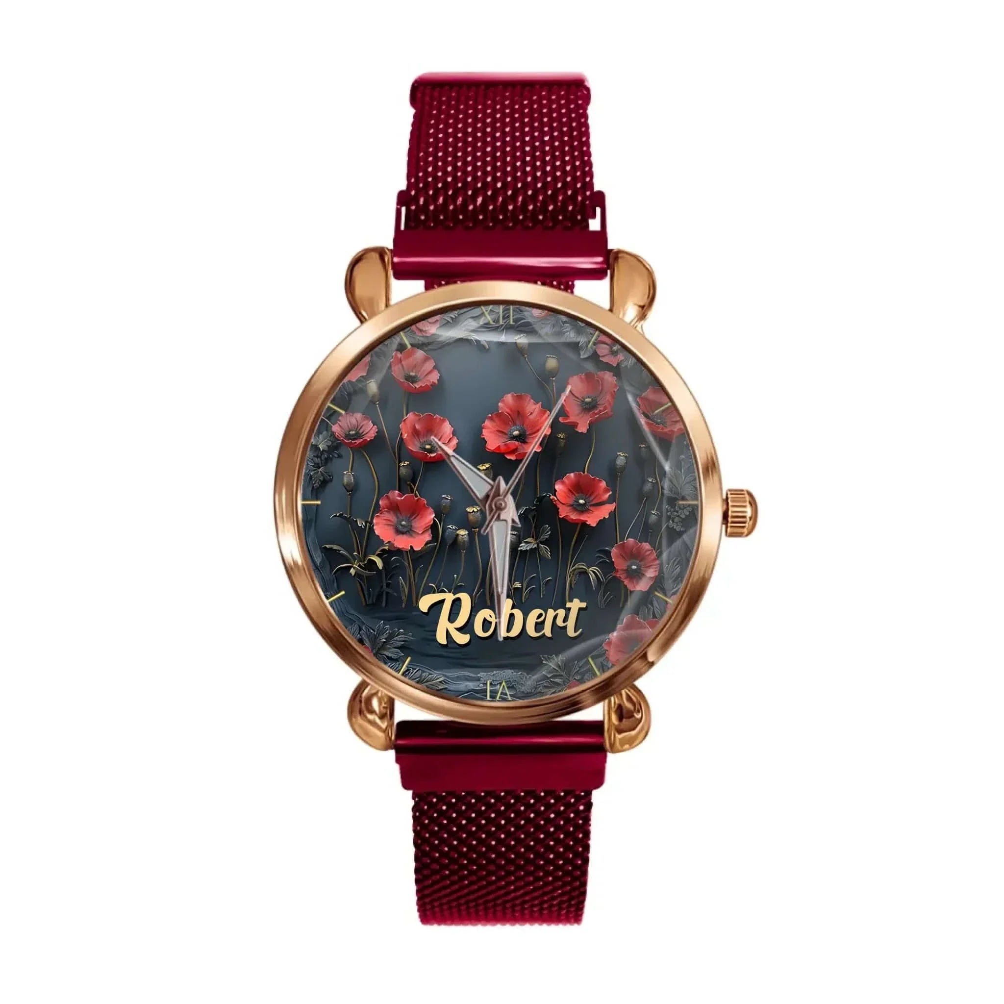 Customized Papaver Rhoeas Patterned Watch – Personalized Names - A Gift For Friend,BFF,Roommate - Joliny