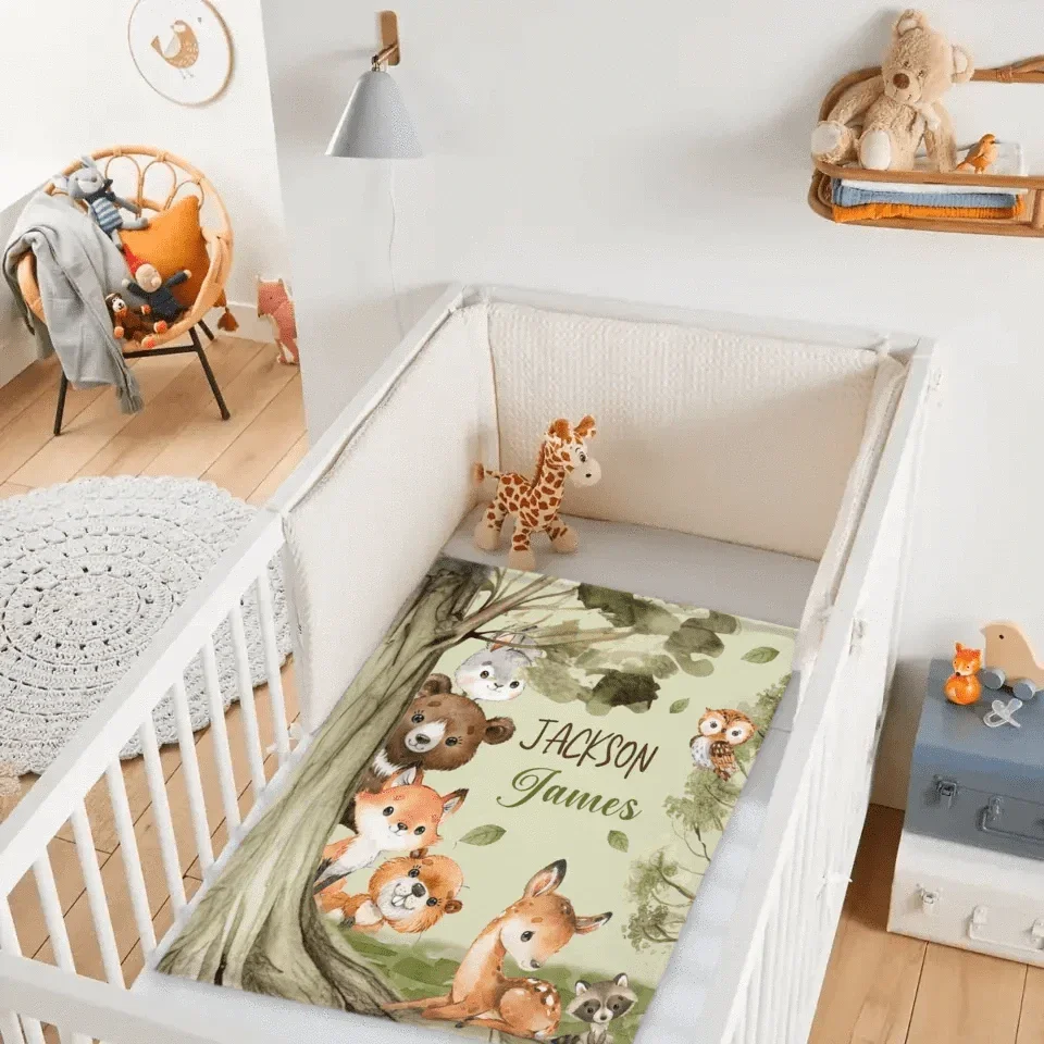 Woodland Animal - Personalised Name Animal Print Blanket - A Gift For Child - Joliny
