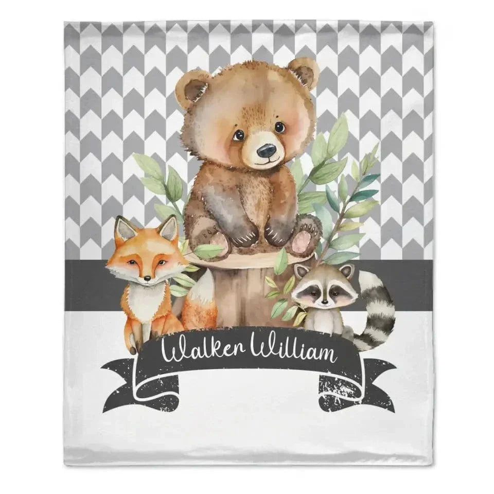 Woodland Animals Blanket, Custom Baby Name Blanket - Joliny