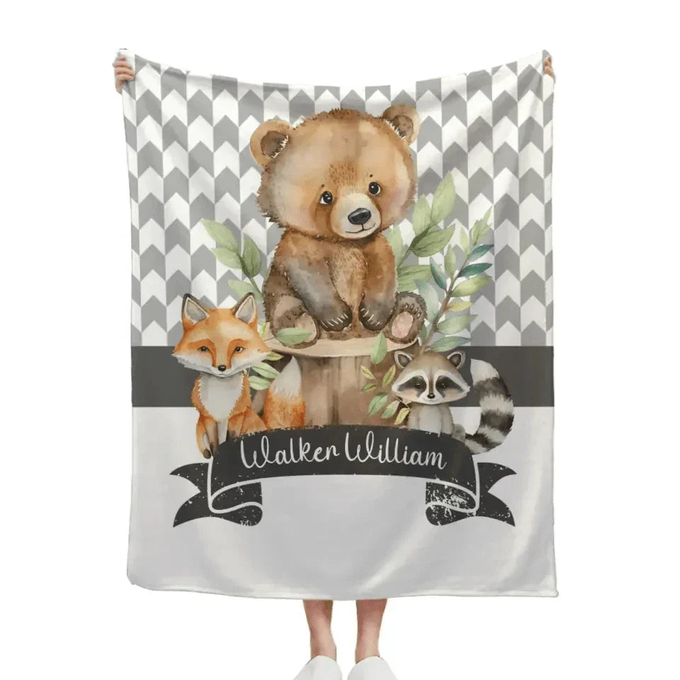 Woodland Animals Blanket, Custom Baby Name Blanket - Joliny