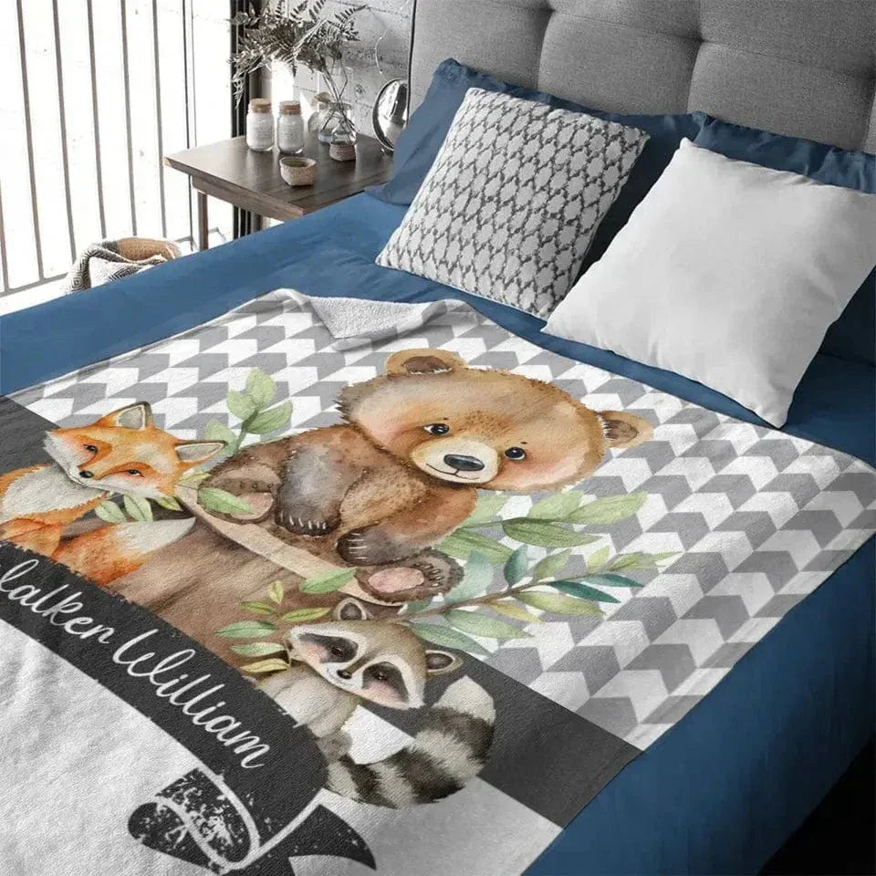 Woodland Animals Blanket, Custom Baby Name Blanket - Joliny