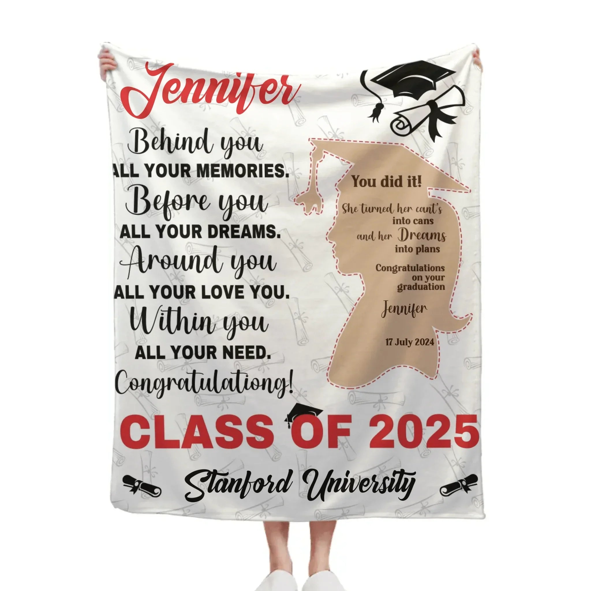 You Did It Girl Brown Silhouette Graduation Blanket - Gift for Daughter - Personalized Blanket - Joliny